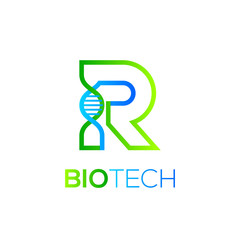Letter R Green and Blue with abstract biotechnology dna logotype. Medicine, science, laboratory,Technology DNA vector concept