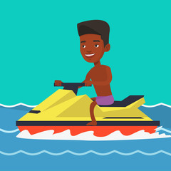 African man training on jet ski in the sea.