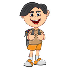 Little boy with backpack cartoon
