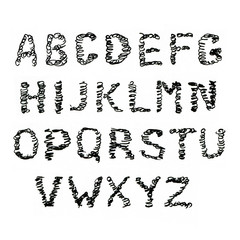 Hand drawn doodle font isolated on white. Illustration of a sketched alphabet symbols doodles