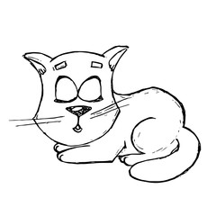 Hand drawn vector illustration of cute kitten