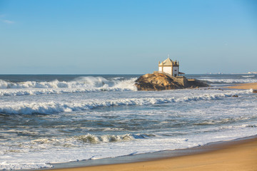 Chapel Senhor da Pedra at Miramar Beach, Vila Nova de Gaia, Portugal.