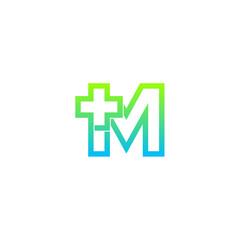 Letter M cross plus logo,Medical healthcare hospital Logotype