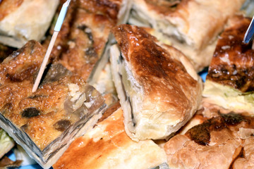 Pastry filled with ham cheese and mushrooms