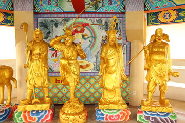 Chinese statue a priest and members of "Journey to the West" at chinese temple in thailand