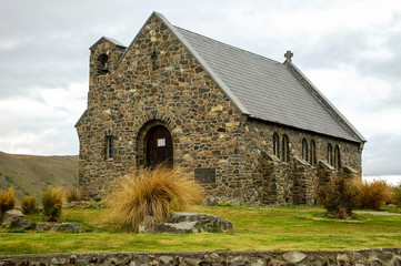 The small stone Church of the Good Shepherd at Lake Tekapo on the south Island of New Zealand