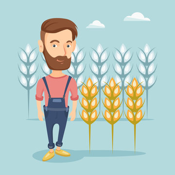 Farmer in wheat field vector illustration.