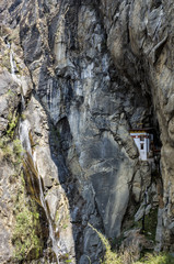 Monastery cave where a monk named Khado Yeshi Tsogyal practised ‘Vajrakilaya’,Tiger's Nest,...