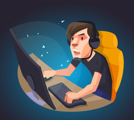 A man play the computer game, Vector illustration. © ziiinvn
