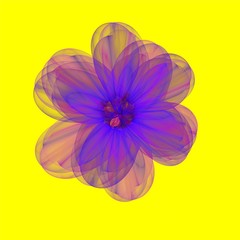 Simple decorative violet flower on yellow background