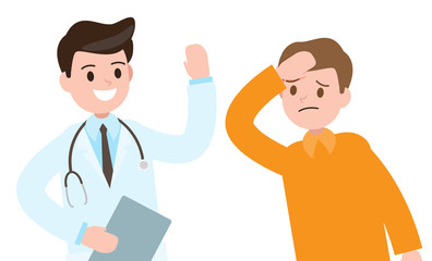 Obraz premium smiling doctor and patient. healthcare and professionalism concept. medical information. vector illustration.