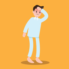 sick man , patient. feeling sick. sickness , fever , ill ,  pain , flu , headache , migraine. character. vector illustration. 