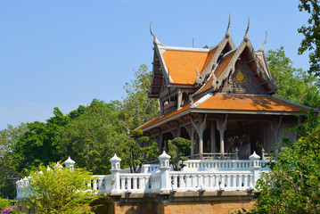 The ancient Buddhist temple in the city park Santi Chuai Prakan. Bangkok, Thailand