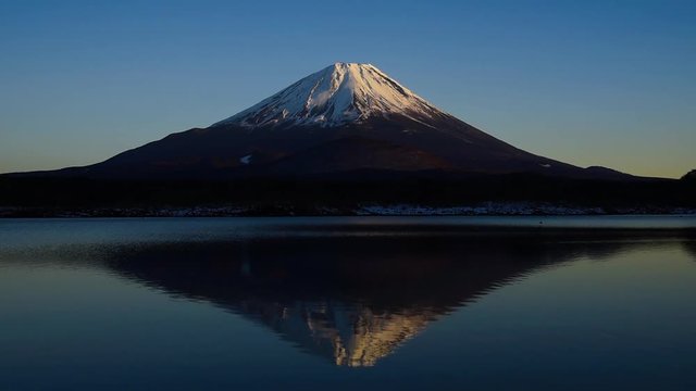 厳冬期の精進湖より富士山