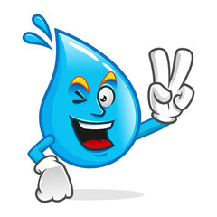 Peace victory water mascot, water character, water cartoon vector
