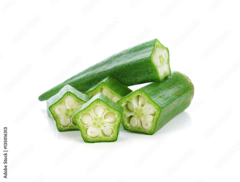 Canvas Prints fresh okra or green roselle on white background.