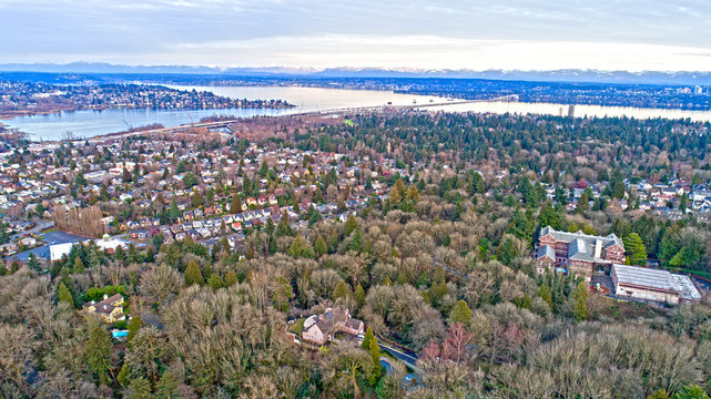 Interlaken Park and Montlake Neighborhood Seattle Lake Washington 520 Bellevue Aerial View