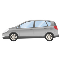 grey silver car vector template. Isolated family vehicle set on white background. Vector illustration with gradient colors.