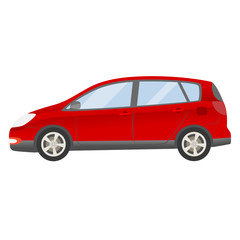 Red car vector template. Isolated family vehicle set on white background. Vector illustration with gradient colors.