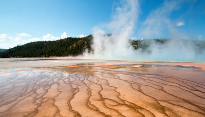 Midway Geyser Basin at Grand Prismatic Spring in Yellowstone National Park in Wyoming U S A