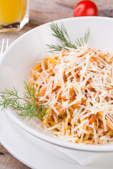 Cooked spaghetti bolognese