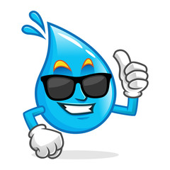 Cool water mascot wearing sunglasses, water character, water cartoon vector