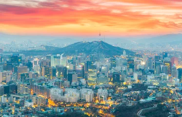 Fotobehang View the most beautiful in Seoul and the Seoul Tower, South Korea. © Atakorn