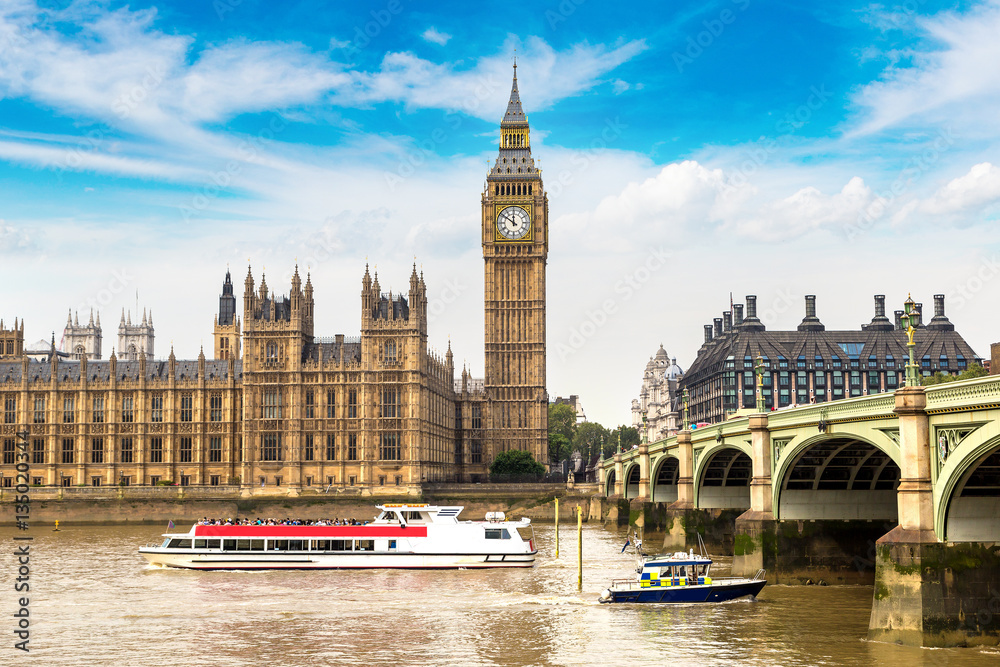 Poster big ben, parliament, westminster bridge in london