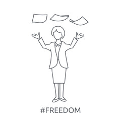 Businesswoman throwing documents. Freedom