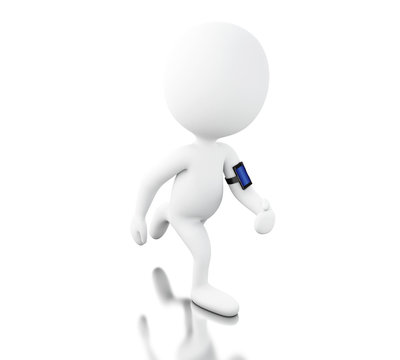 3d White person jogging with a mobile phone
