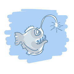 Anglerfish, deep sea fish illustration.