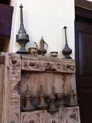 Middle Eastern restaurant, coffee pots, brassware