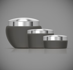 Set of black Luxury cosmetic packaging collection with silver cap and blank space for your design isolated vector illustration