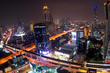 Fototapeta na wymiar Bangkok cityscape. Bangkok night view in the business district.