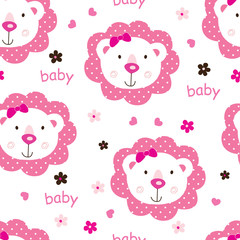 Seamless pattern with cute baby girl lions