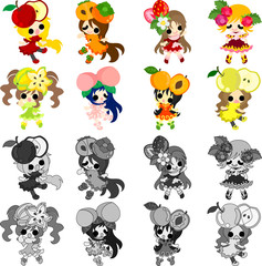The icons of cute fruits girls