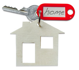 porte-clés maison avec porte-étiquette home, fond blanc