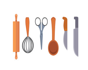Vector Set Kitchen Utensils. cooking tools flat style. cook equipment isolated objects