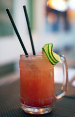 Strawberry mojito cocktail with lime and mint.