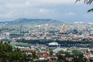 Tbilisi cityscape with Holy Trinity Cathedral of Tbilisi (Sameba) view in Tbilisi, the capital of Georgia