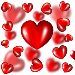  Abstract white background with red hearts and depth of feld effect