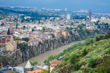 Fototapeta premium Tbilisi cityscape with Historic neighborhood of Metekhi in Tbilisi, the capital of Georgia