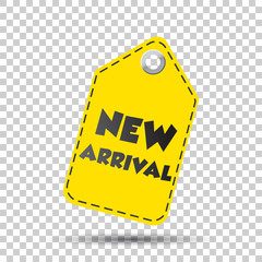 New arrival yellow hang tag. Vector illustration