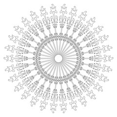 A circular pattern of forged elements. Imitation iron. Black and white background. Vector illustration.