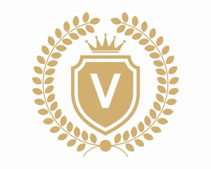 initial V crest with crown Heraldic Elegant Logo 