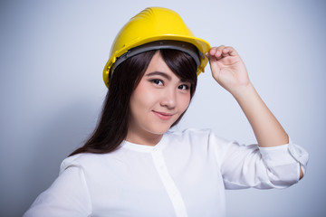 Engineer woman on white background