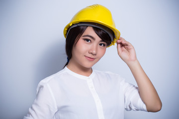 Engineer woman on white background