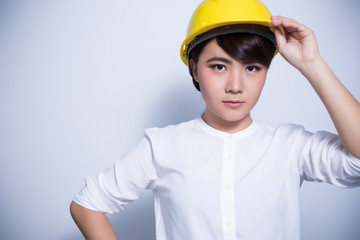 Engineer woman on white background