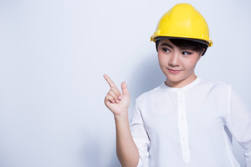 Engineer woman on white background coppy space