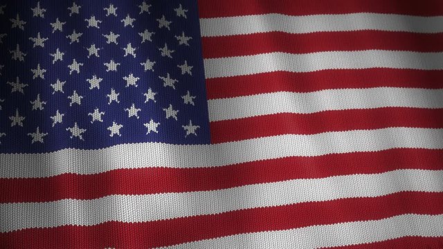Beautiful animation of knitted United States flag moving in the wind. Seamless loop background.
